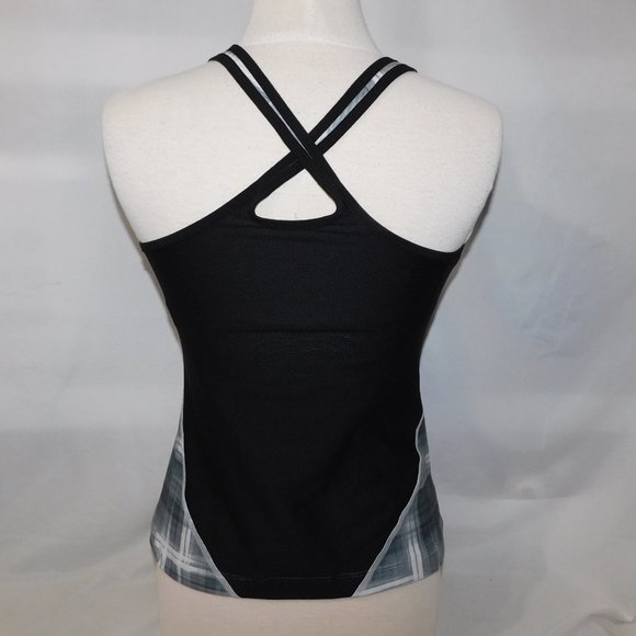Nike Dry-Fit Womens M Gray White Black Fitted Workout Tank Top Fitted Shelf Bra - Picture 9 of 10